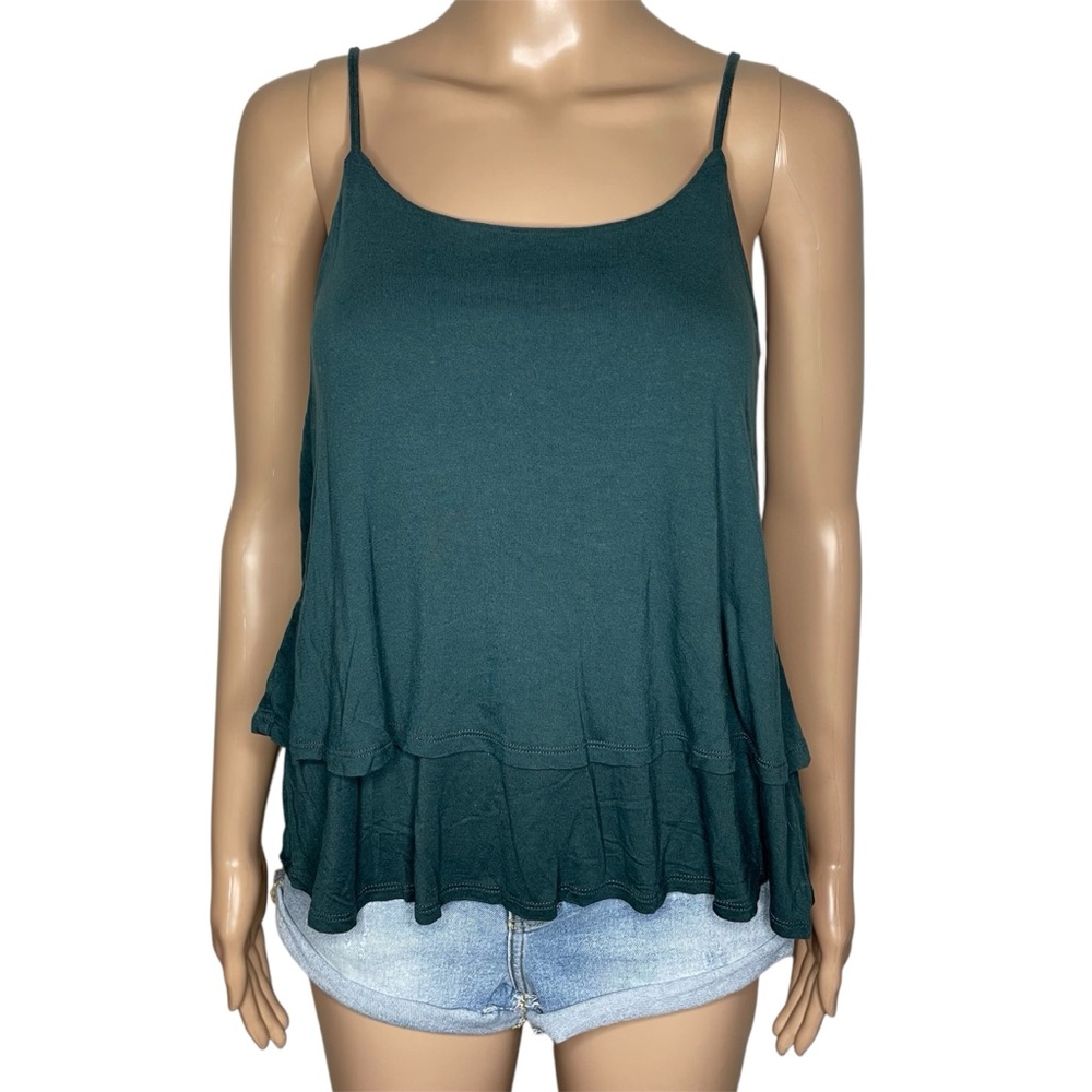 GAP Luxe Emerald Green Round Neck Sleeveless Layered Ruffle Pullover Tank Top